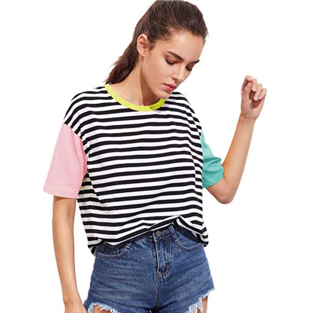 Romwe - color-block, striped T shirt - 90’s Summer